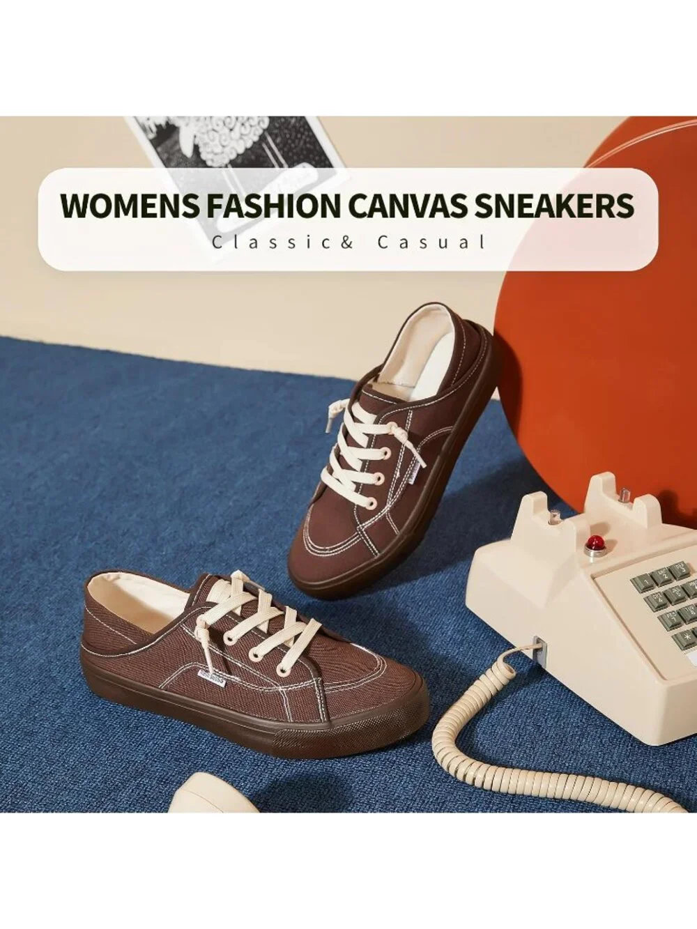 Women's Tan Round Toe Solid Non Slip Fashion Slip on Canvas Loafer Sneaker Shoes